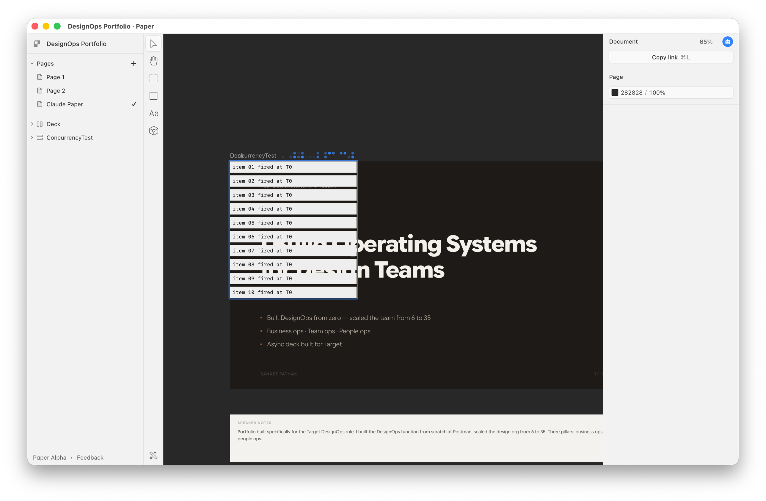 Concurrency test overlapping the Portfolio deck.