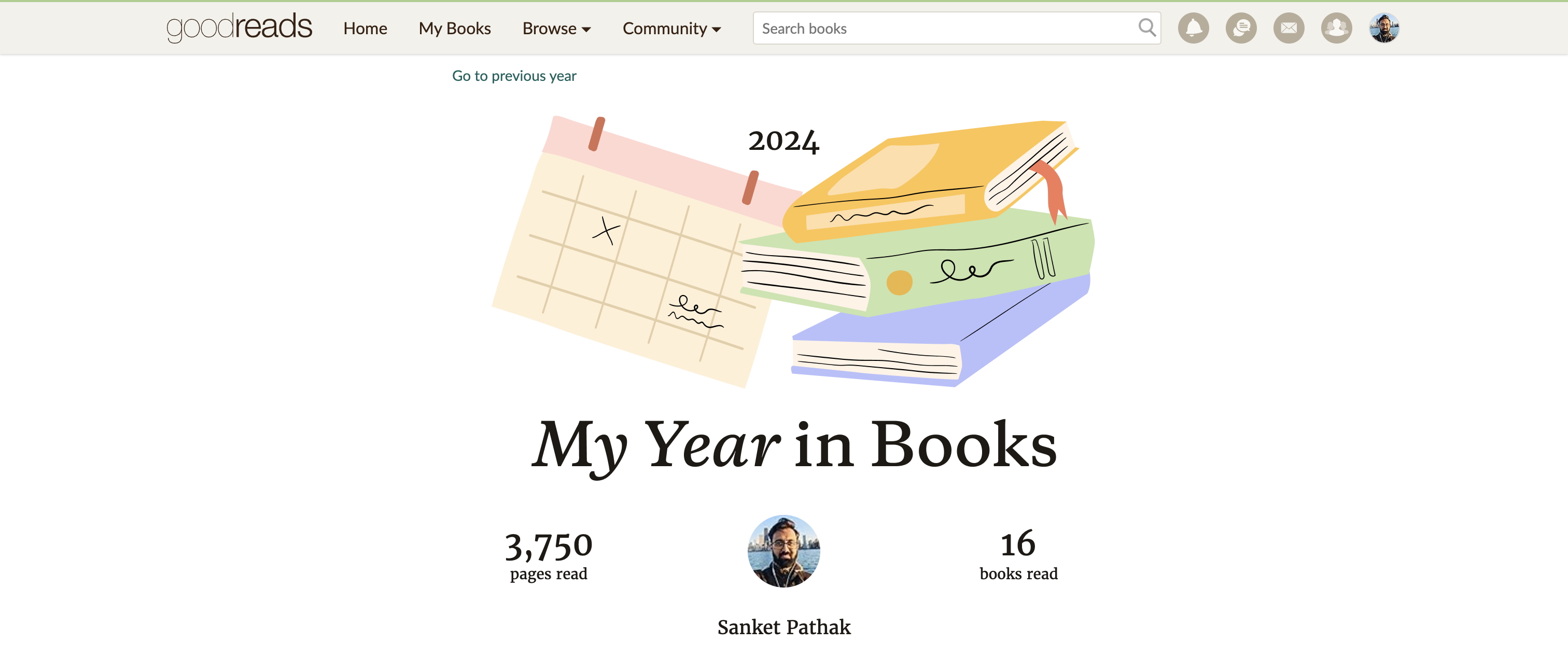 Goodreads screenshot that shows author has read 16 books in 2024 and exceeded the reading challenge.